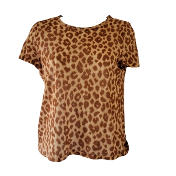A.L.C. Womens Animal Print Top Sz S Short Sleeve Crewneck Lightweight Minimalist - Picture 12 of 12